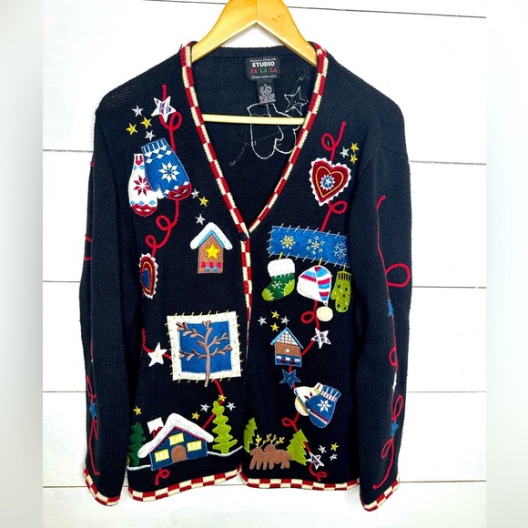 Design Originals Sweaters - Vintage Studio Fa La La  Embroidered Christmas Novelty Sweater Women's-Size 1X